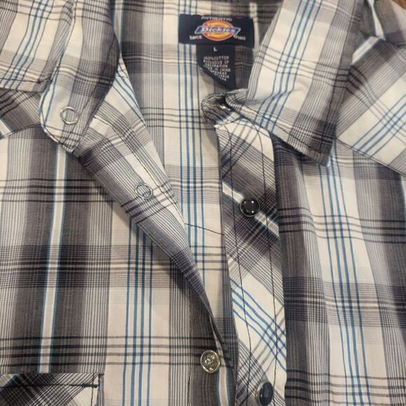 Men's Dickies plaid short sleeve button down Large blue, white, grey - Picture 2 of 4
